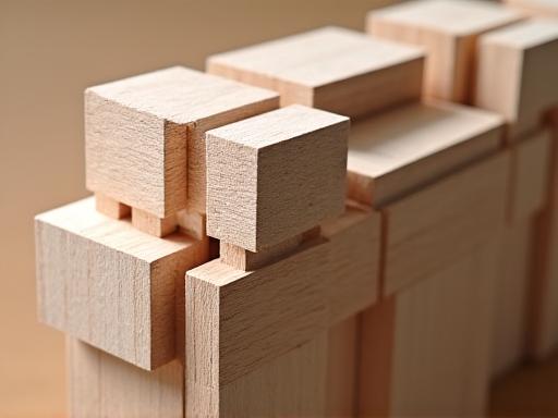 複雑な日本の木組み継ぎ手のクローズアップ