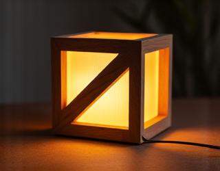 幾何学的なデザインの木製照明器具