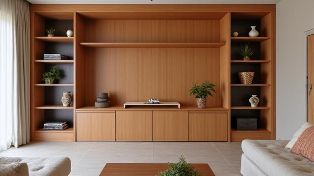 洗練された木製の室内格子や組み込み収納棚
