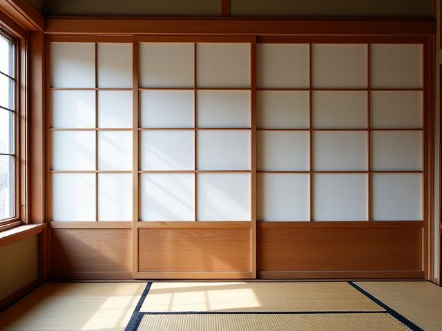 伝統的な日本家屋の美しい木製欄間と障子