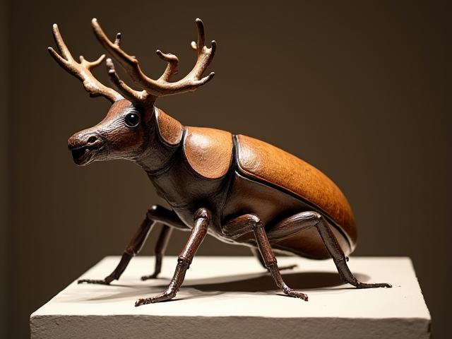 精巧に彫刻された木製のカブトムシのオブジェ
